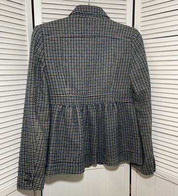 BANANA REPUBLIC Womens Jacket Sz 0 Blue Multi Houndstooth Pea Coat