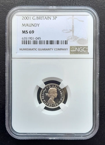 2001 Great Britain MAUNDY 3p Three Pence. Elizabeth II: NGC MS69