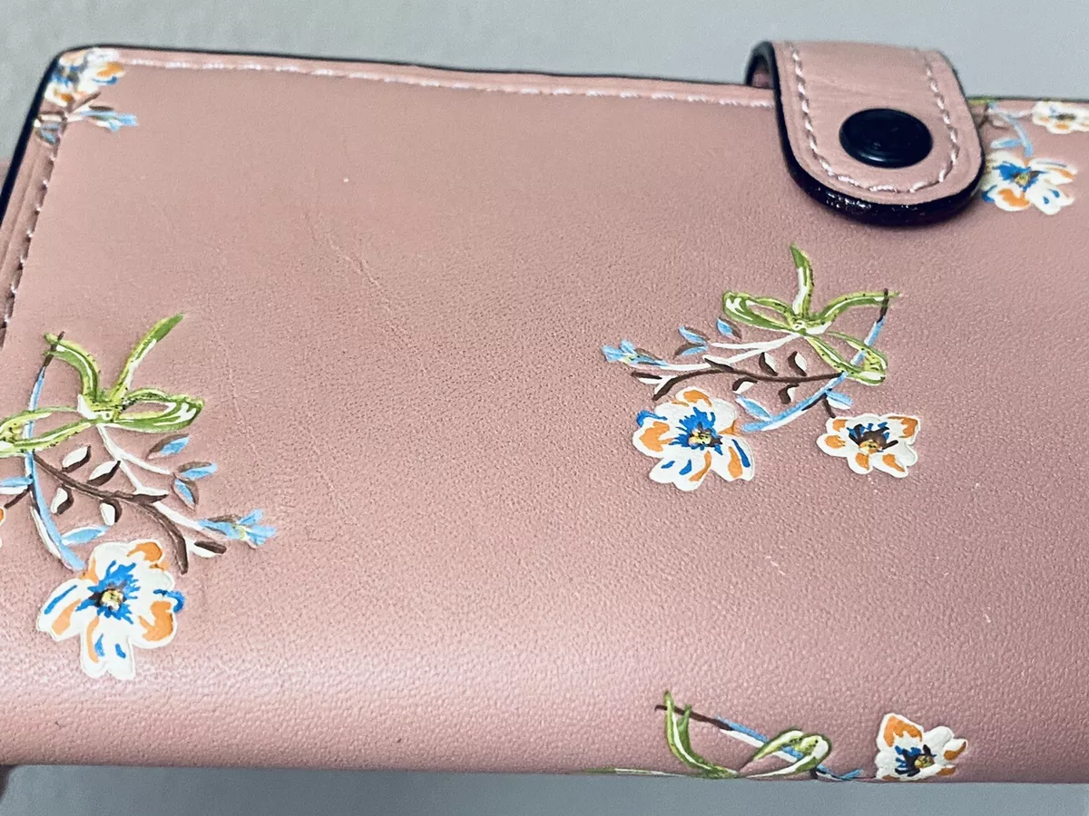 COACH DUSTY ROSE FLOWER BOW SLIM TRIFOLD SNAP WALLET 21770 EUC