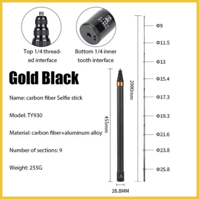 XMSJ Selfie-Stick langer für Handy Carbon Fiber Extended Series Unsichtbare 3 Meter