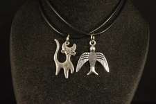 Lot of 2 CHARM NECKLACES  Jewelry CAT & DOVE    New!  USA SELLER!!!  kitten bird