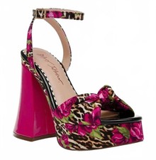 Betsey Johnson Brylie Floral Leopard Platform Heels Size 7.5 Hot Pink Heel