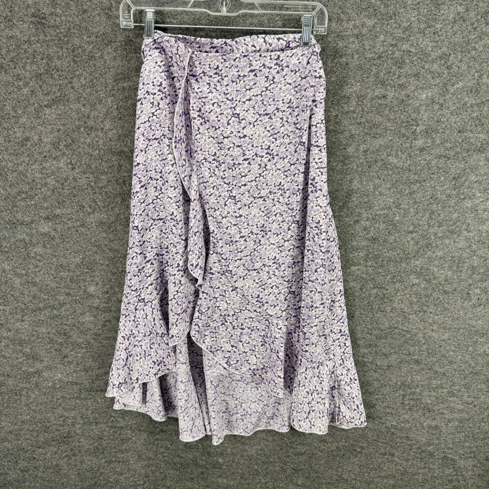 SheIn Skirt Women S Purple Floral A-Line Midi Pull On Belted Mid Rise