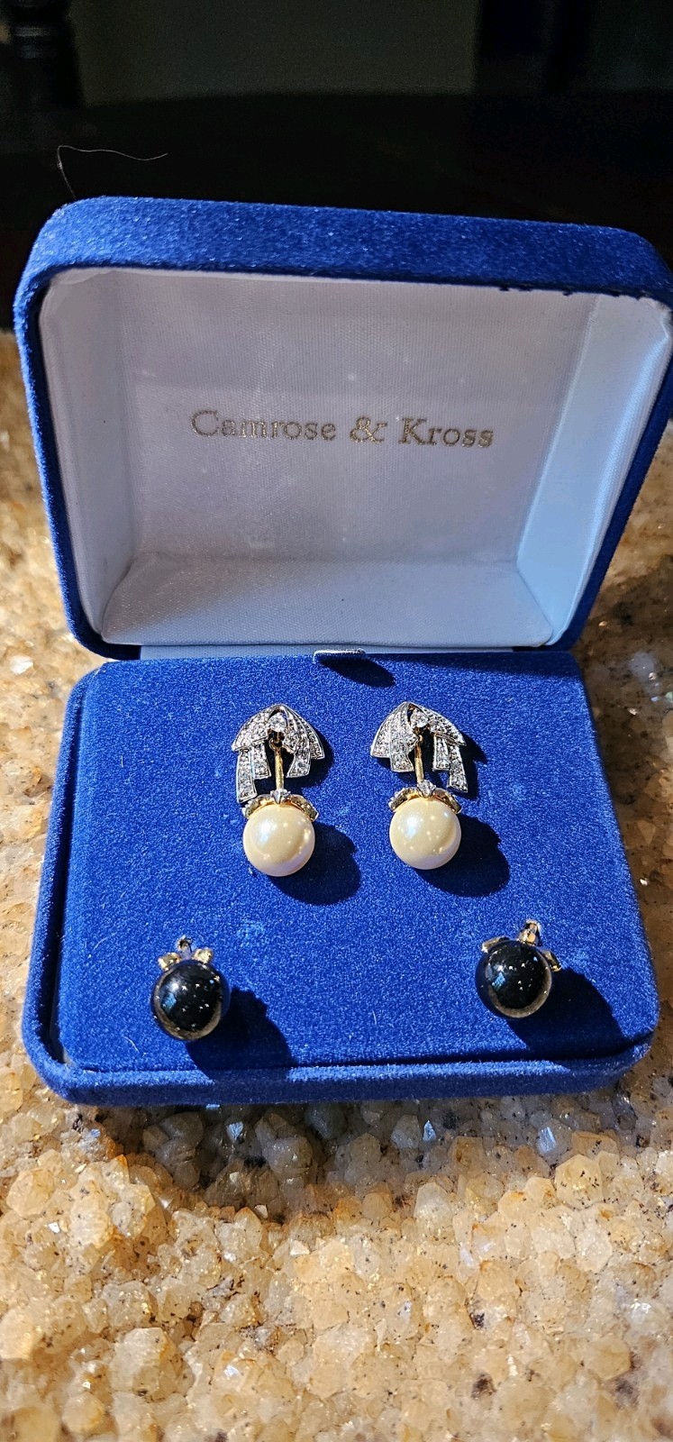 Camrose & Kross JBK Kennedy INTERCHANGEABLE Black White Faux Pearl Earrings