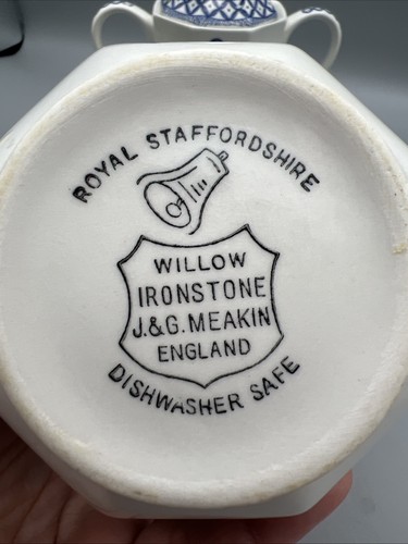 J&G Meakin Willow Ironstone Creamer & Sugar Bowl Royal Staffordshire Blue - Picture 4 of 12