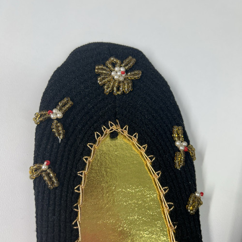 Vintage Perlen verziert schwarz Gold Trim Strick Nylon Hausschuhe Socken Japan - Bild 4 von 7