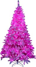 Image of 6Ft Christmas Tree Prelit Snow Flock Pink LED Artificial Pine Holiday Home Decor