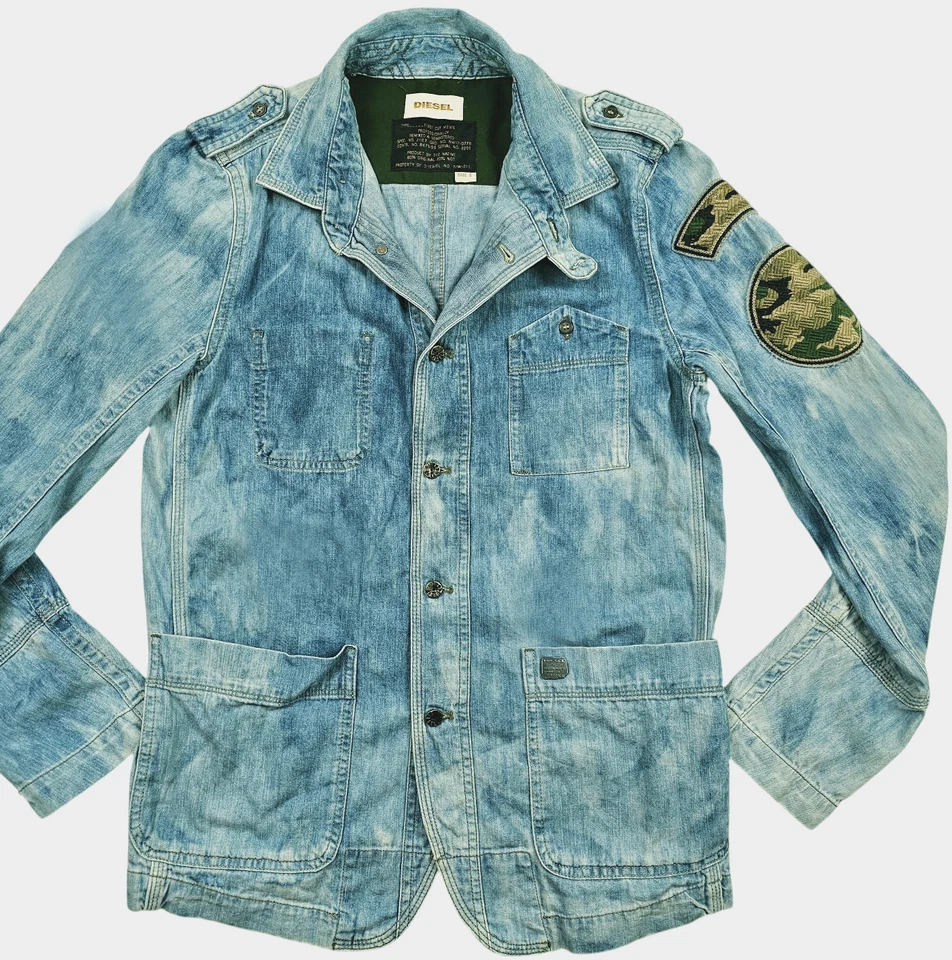 *HOT Men's DIESEL @ SEQUA 68D CHORE PARKA PATCHED Denim Jacket Jeans S (*Fit XS) - Image 2 of 4