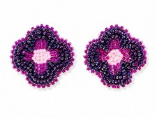 Handmade Purple Beaded Flower Earrings Statement Floral Boho Women  s Jewelry