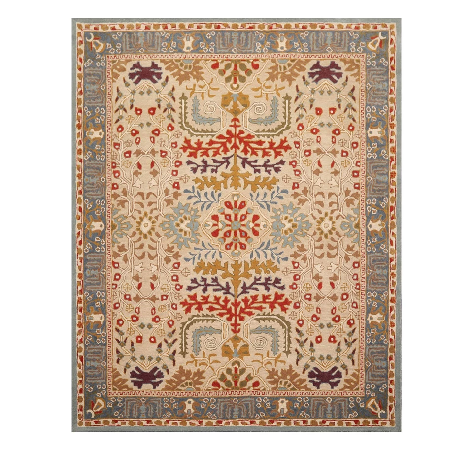 Переходный шерстяной восточный ковер ручной работы 4x6 для декоративно-прикладного искусства бежевый, синий - Изображение 2 из 4