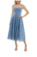 Taylor Sz 16 Womens Blue White Eyelet Fit & Flare Midi Dress Cottagecore Prairie