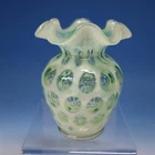 Fenton Art Glass - Green Opalescent Coin Dot Ruffled Vase - 5 inches