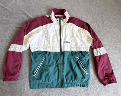 Vintage adidas Trainingsjacke D48 Colorblock Bordeaux Grün Weiß Retro