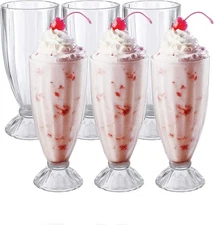 Cedilis 6 Pack Milkshake Glass with 6 Long Metal 6 Count (Pack of 1), Clear 