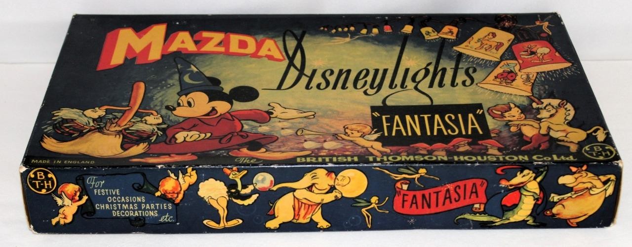 1940 "MAZDA DISNEYLIGHTS FANTASIA" BOXED CHRISTMAS LIGHT SET-MADE IN ENGLAND