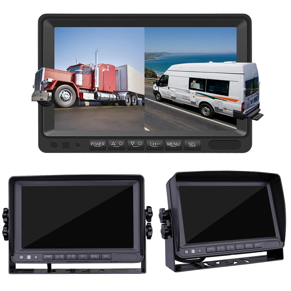 7" Split Monitor Dual Rear View Backup Camera DVR System For Semi Box Truck RV - Image 3 of 4