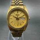 Seiko Watch Women 25mm Gold Dial Gold Tone Daydate Round 7N83-0041 New Battery S