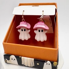 True to Form Halloween Ghost Cowboy Hat Earrings Holiday Jewelry
