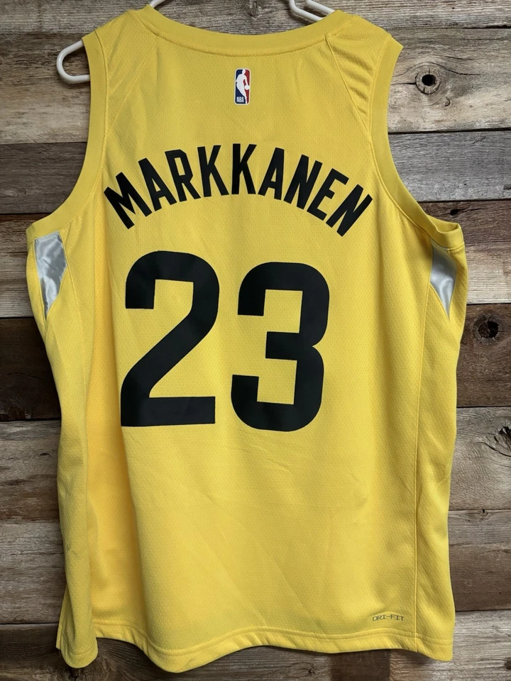 Utah Jazz Lauri Markkanen #23 Nike Gold 2022/23 NBA Icon Edition Swingman Jersey - Image 4 of 4