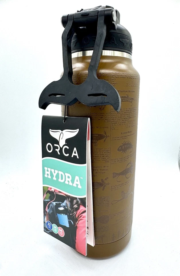 Botella de agua aislada ORCA Hydra 34 oz Fly Bait con mango de cola de ballena Foto 3 de 4