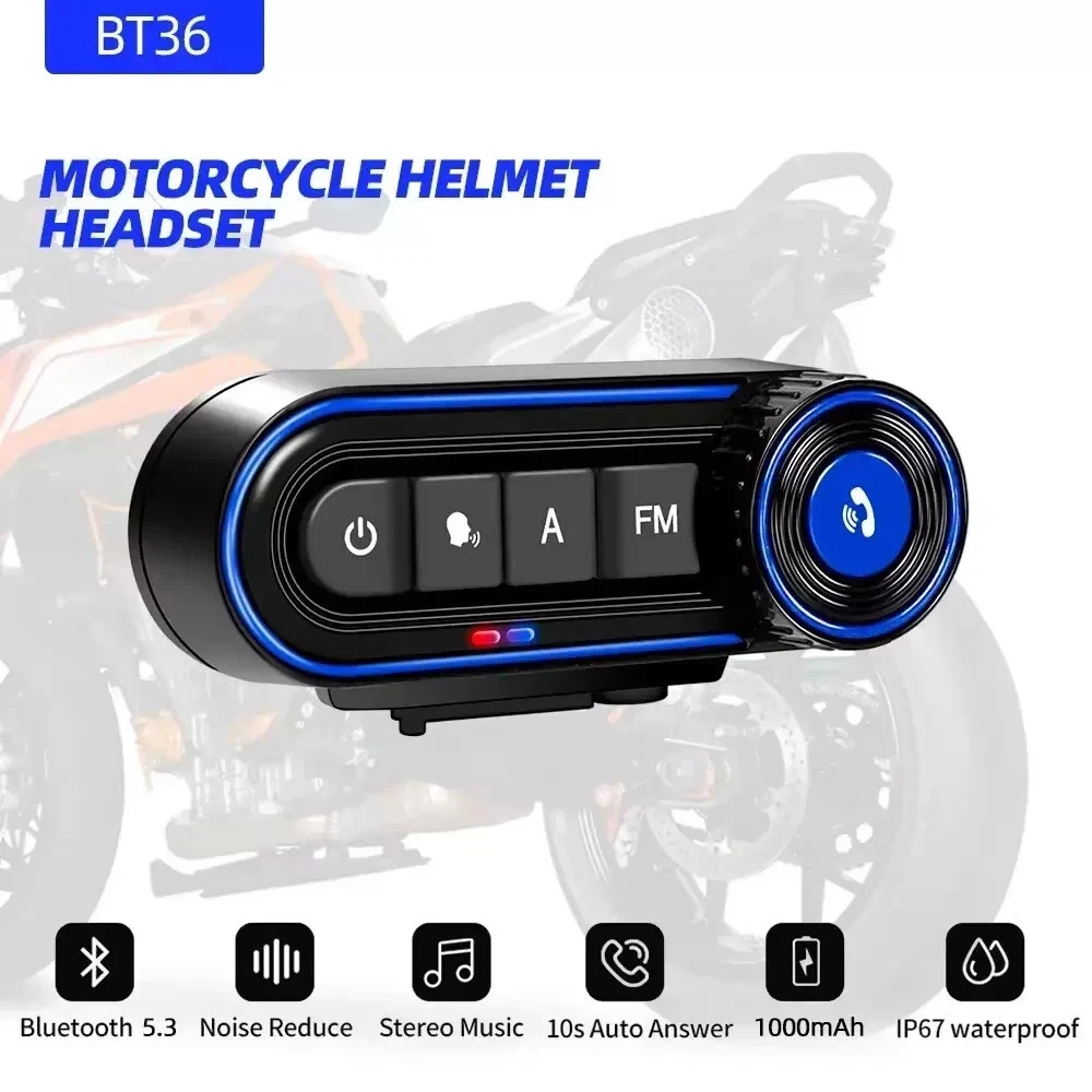 Motorcycle Helmet Bluetooth Headset BT5.3 FM Radio Handsfree Call Noise Mic - Picture 1 of 11