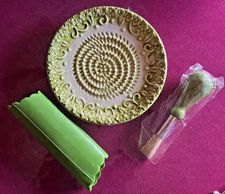 Handcrafted 3 Piece Ceramic Garlic Grater Plate with Components