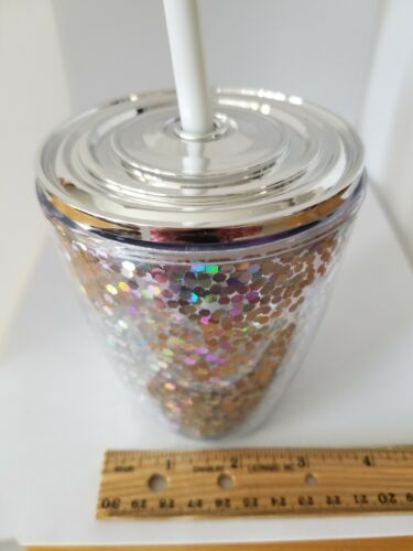 MODERN EXPRESSIONS White Glitter Double Walled Tumbler Cup With Lid Straw New FS - Picture 4 of 12