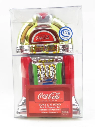VTG Coca Cola 'Coke & A Song' Jukebox Stacking Salt & Pepper Set - 5" T - NIP