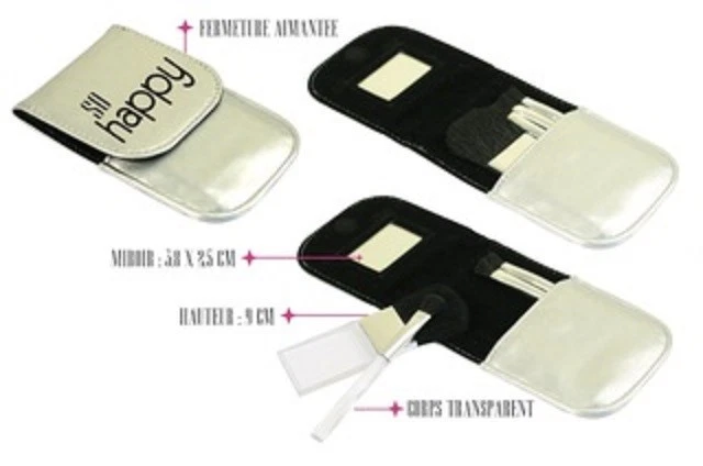 Trousse Argento 4 Pennelli A Make-Up Polvere Blush Occhi Labbra Specchio - Immagine 3 di 3