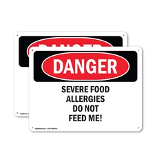 (2 Pack) Severe Food Allergies Do Not Feed Me! OSHA Danger Sign Decal Metal