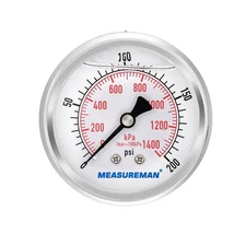 2-1/2inch Dial Size Glycerin Filled Pressure Gauge 0-200psi/kpa 304 Stainless...
