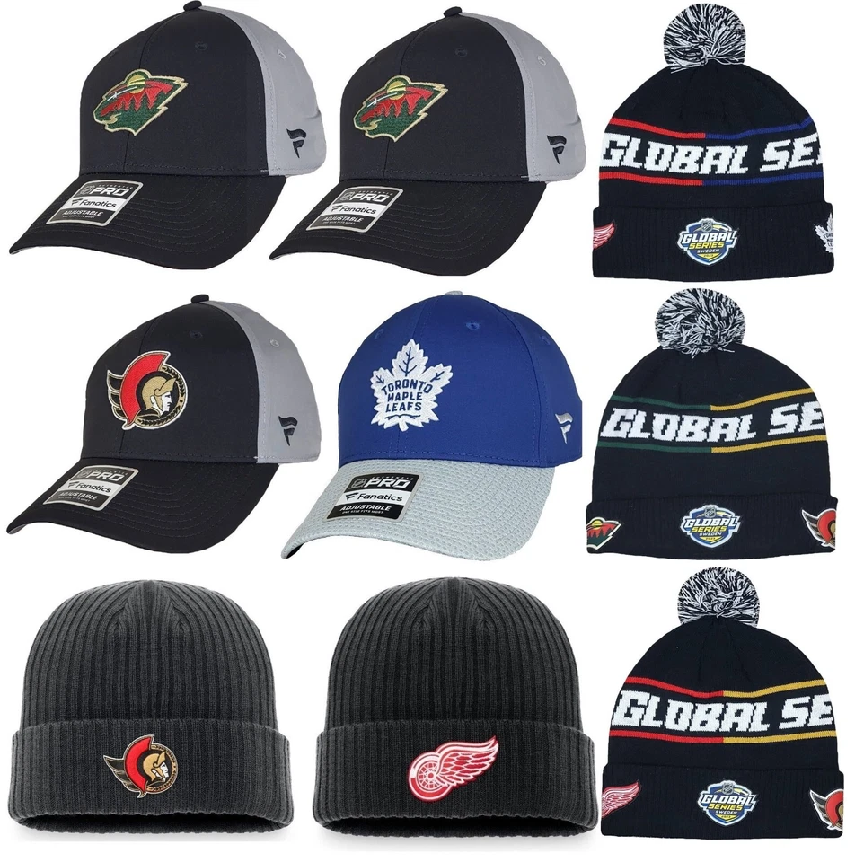 FANATICS Mens NHL Baseball Cap Beanie Detroit Toronto Ottawa Buffalo Hat Ice Hockey