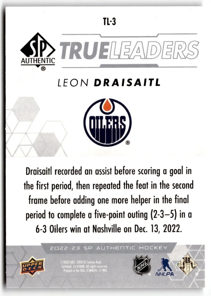 2022-23 SP Authentic True Leaders Leon Draisaitl #TL-3 Edmonton Oilers - Image 2 of 2
