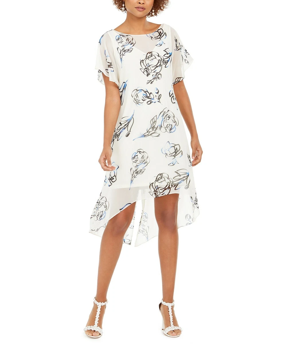 Adrianna Papell Chiffon Overlay Dress Ivory Multi Small