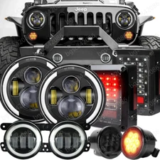 8PC Set For Jeep JK 07-17 7" LED Headlight Tail Light Turn Signal Fog Lamp Combo