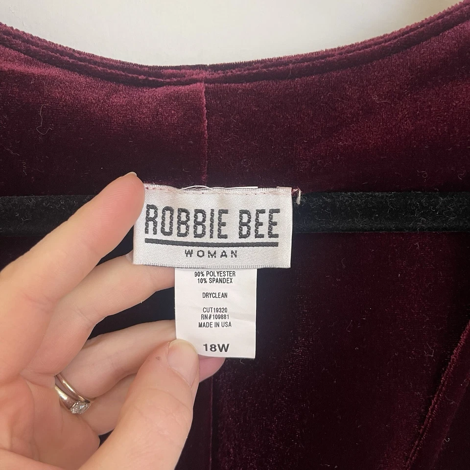 VTG Robbie Bee Velvet Dress Women 18W Burgundy Red Sexy Whimsygoth Dark Romantic - Image 3 of 4