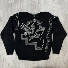 VTG 80S 90S WOMENS EMBELLISHED BLACK BEADED SILK ANGORA SWEATER SZ SMALL RETRO