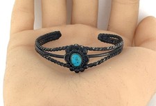 Vintage Southwestern Childrens Sterling Silver Turquoise Open Cuff Bracelet 5.5  