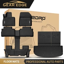3D Floor Mats Trunk Mat w/Backrest for 2020-2025 Kia Telluride TPE All Weather