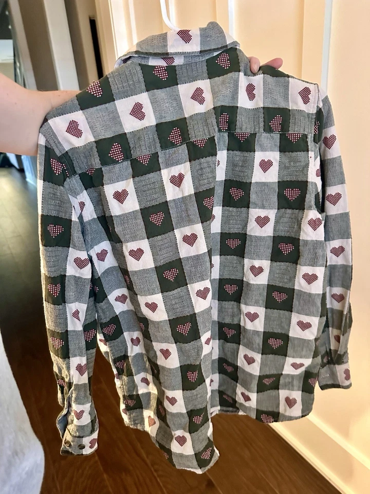 Camisa a Cuadros Corazón Krazy Kat De Colección M Cottagecore Y2K Grunge Patchwork Abotonada Foto 4 de 4