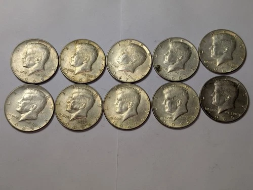 1965-1969 KENNEDY HALVES USA 50 10 PC 2 OF EACH YEAR XF-UNC 40% SILVER NICE!