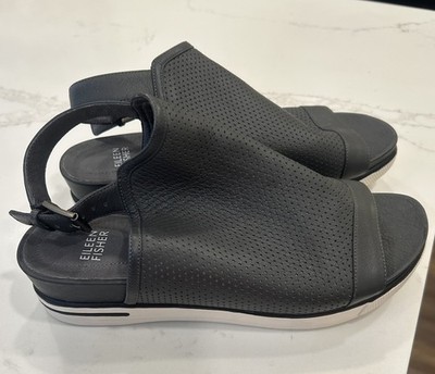 EILEEN FISHER Sporty Perforated Buckle Sneaker Charcoal Gray Sandals Size 8.5M