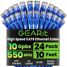 Cat 6 Ethernet Cable Pack - 24-Pack 10 ft Cat6 Ethernet Patch Cables | RJ45 N...