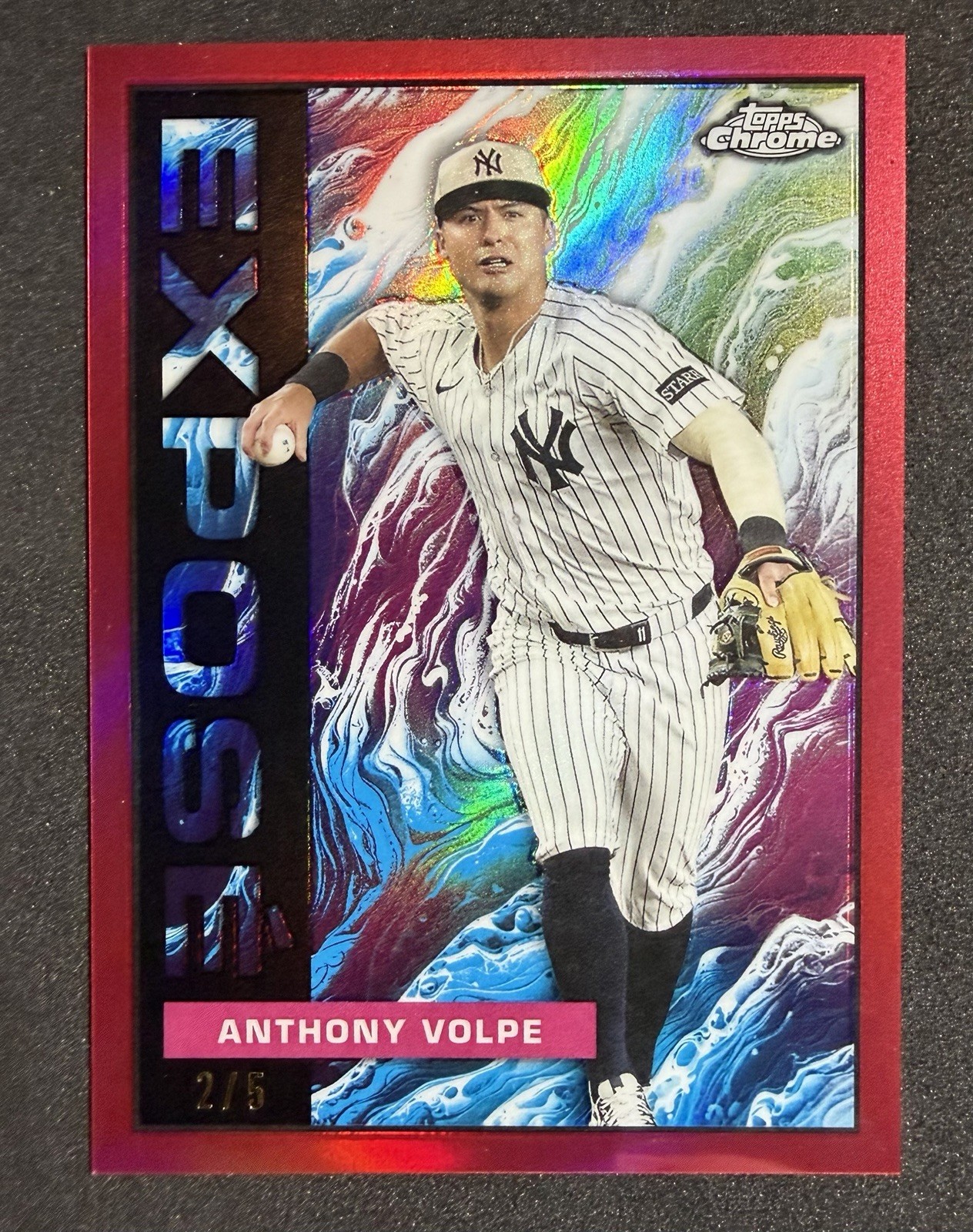 2025 Topps Chrome Update Anthony Volpe Expose Red 2/5 SSP Yankees