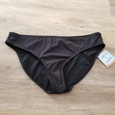 NWT Shade  Shore Black Ribbed Low Rise Medium Coverage Bikini Bottom Size Large