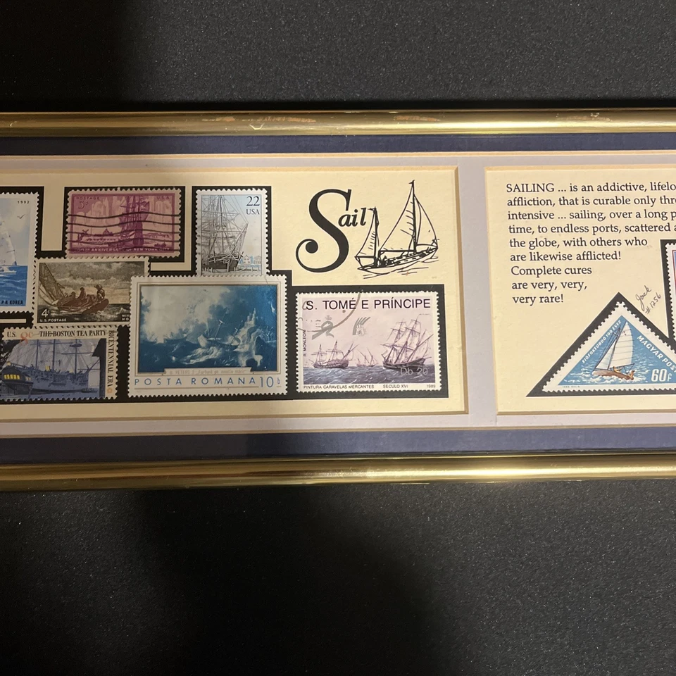 Framed Sailing Themed Stamp Collection Vintage Antique - Image 3 of 4