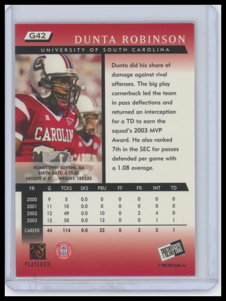2004 Press Pass #G42 Dunta Robinson Gold - Image 2 of 2
