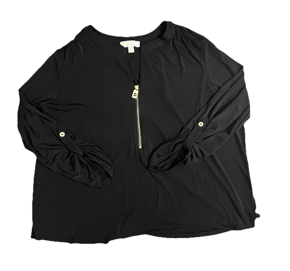 Blusa Top Michael Kors Para Mujer 3XL Negra Cremallera Frontal Manga Redonda Ligera Foto 2 de 4