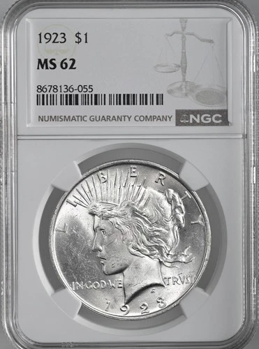 1923-P  $1 PEACE SILVER DOLLAR  "PHILADELPHIA MINT"  NGC MS62 #8678136-055