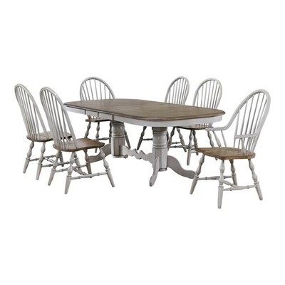 Sunset Trading Country Grove 7-Piece 96'' Oval Extendable Wood Dining Set in Gray